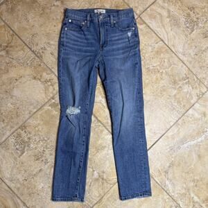 Madewell Women’s Size 24 Mid Rise Perfect Vintage Jeans Distressed Blue Straight